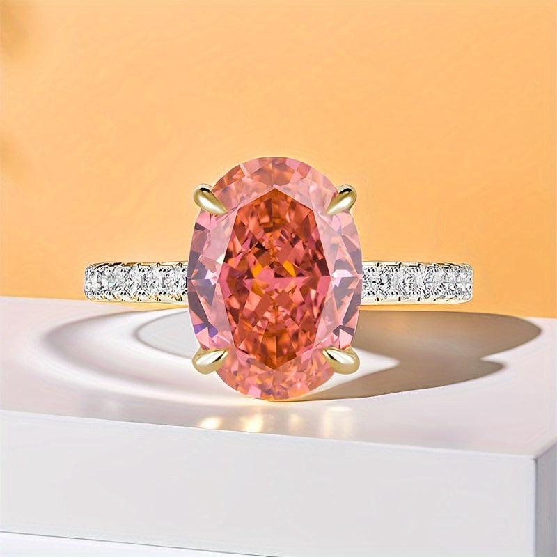 Introducing the MEETMAY S925 Classic Ring in Papalacha Lotus Pink, featuring a high-quality synthetic cubic zirconia ice cut oval measuring 8x10mm. This elegant Western-style ring is versatile for all seasons, perfect for daily wear or special occasions