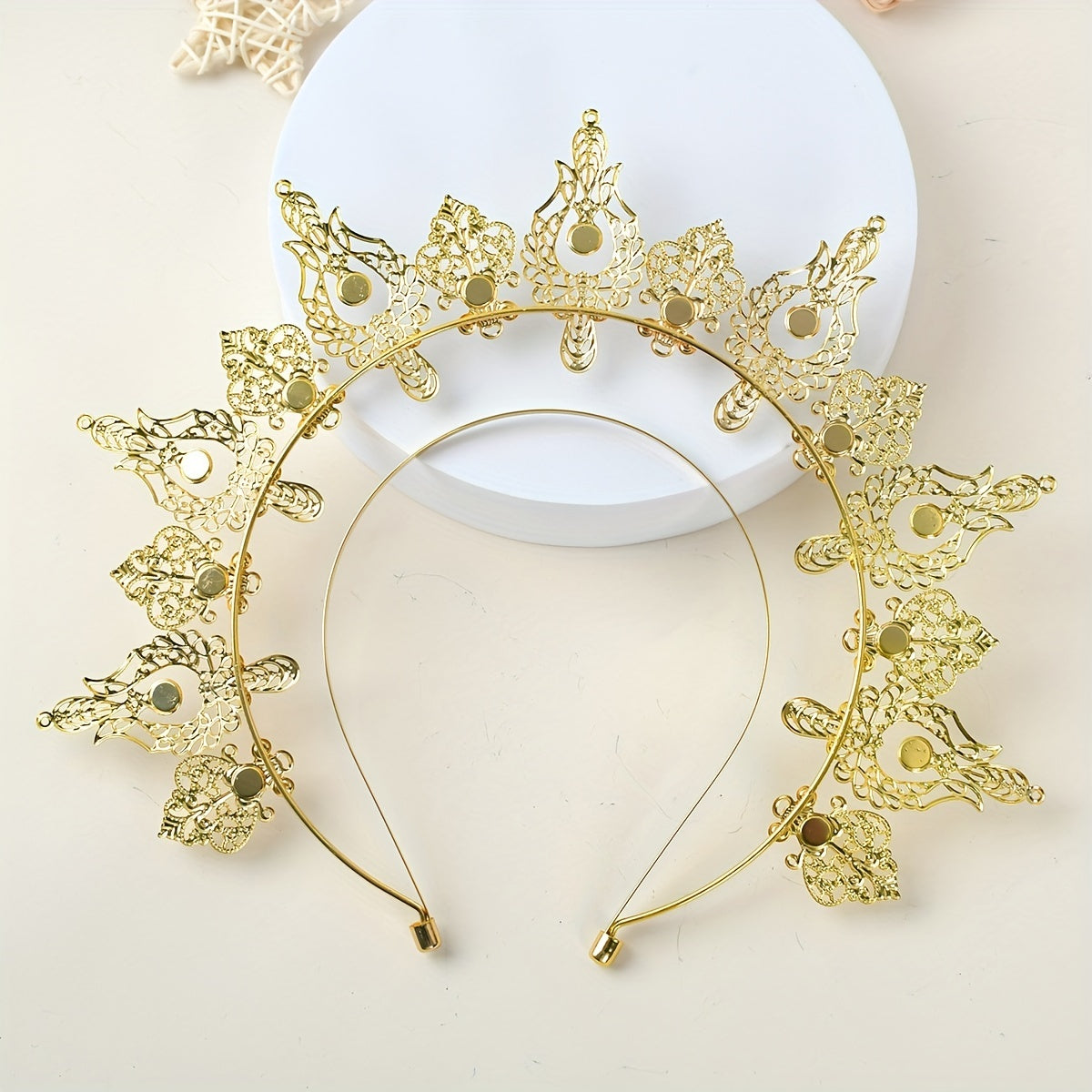 One piece of fashion vintage hair accessory - Goddess Crown Tiara featuring faux pearl metal and a golden crown headband hairband.