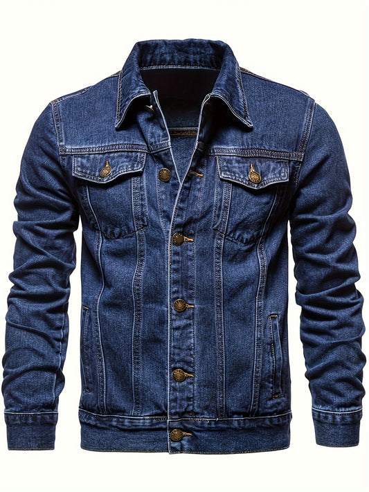 Slim-Fit Denim Jacket for Men - Casual cotton blend, long sleeve with pockets, machine washable.