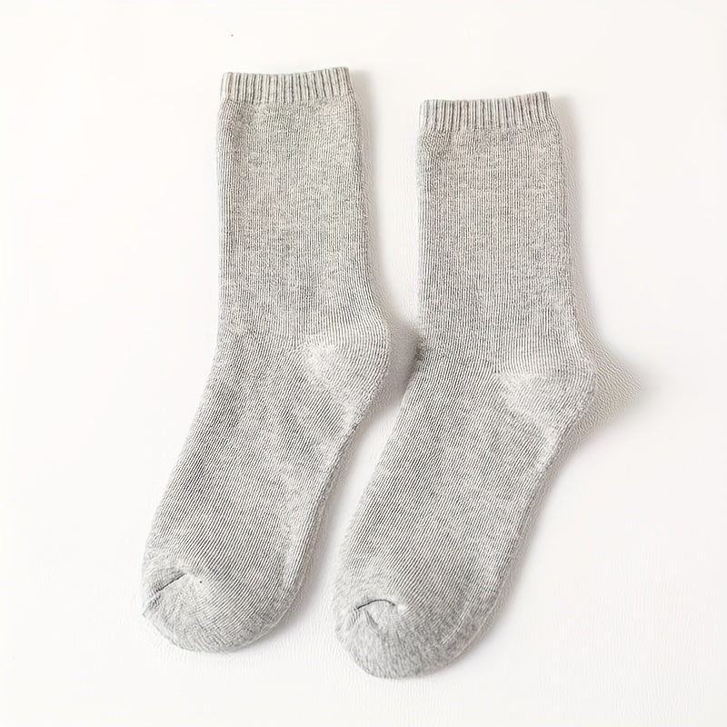 2 or 5 pairs of men's solid warm crew socks for autumn and winter, anti-sweat and breathable