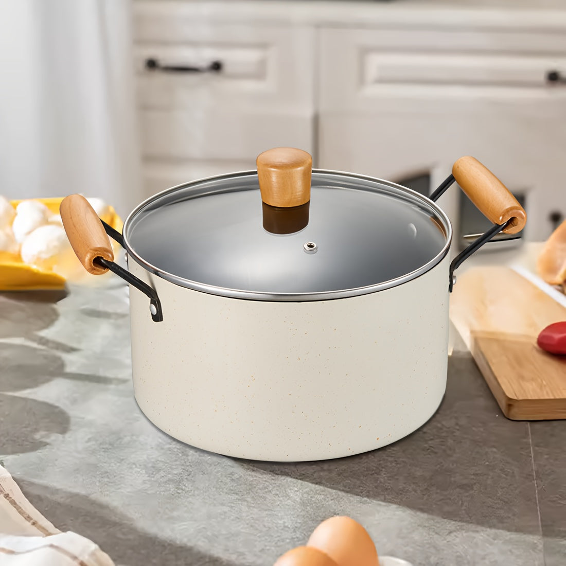 High-quality Soup Pot with Non-Stick Cast Iron and Tempered Glass Lid - Durable, Easy-to-Clean Cooking and Steaming Pan for Your Home Kitchen