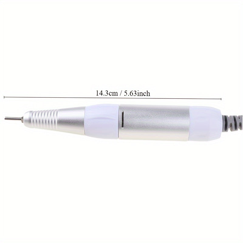 White electric nail drill pen handle for manicure pedicure polishing, 35000RPM nail tool made of iron with emery grit, uncharged power mode.