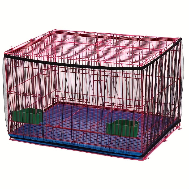 Stretchable bird cage seed catcher prevents mess and scatter in parrot enclosures.