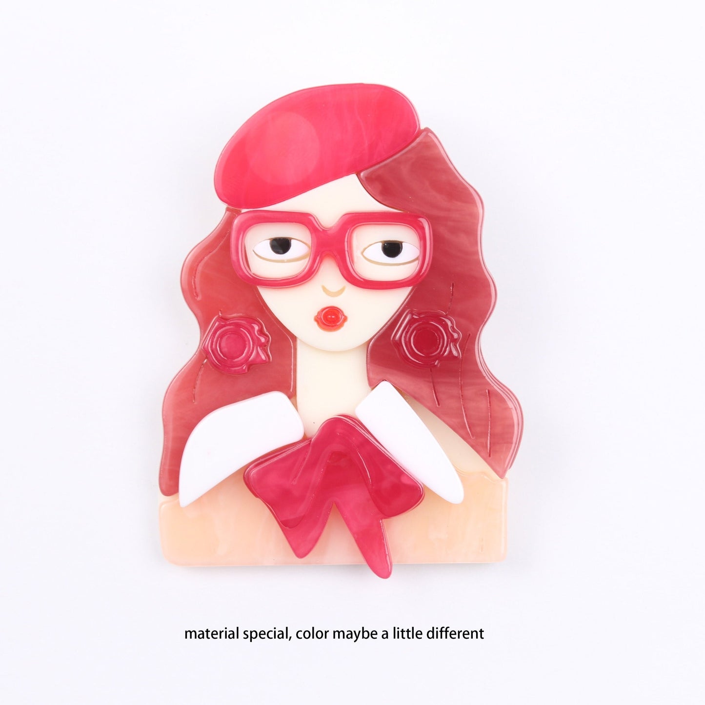 Chic and Simple Acrylic Girl with Glasses Brooch - A Touch of Quirky Elegance for Your Dresses, Sweaters, and Coats