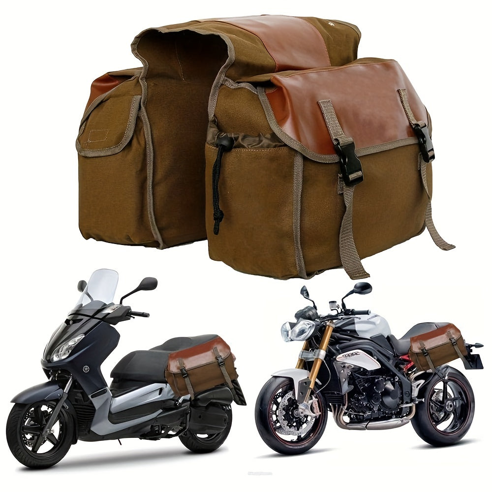 Universal large capacity canvas saddle bag for motorcycles, suitable for various bike brands.