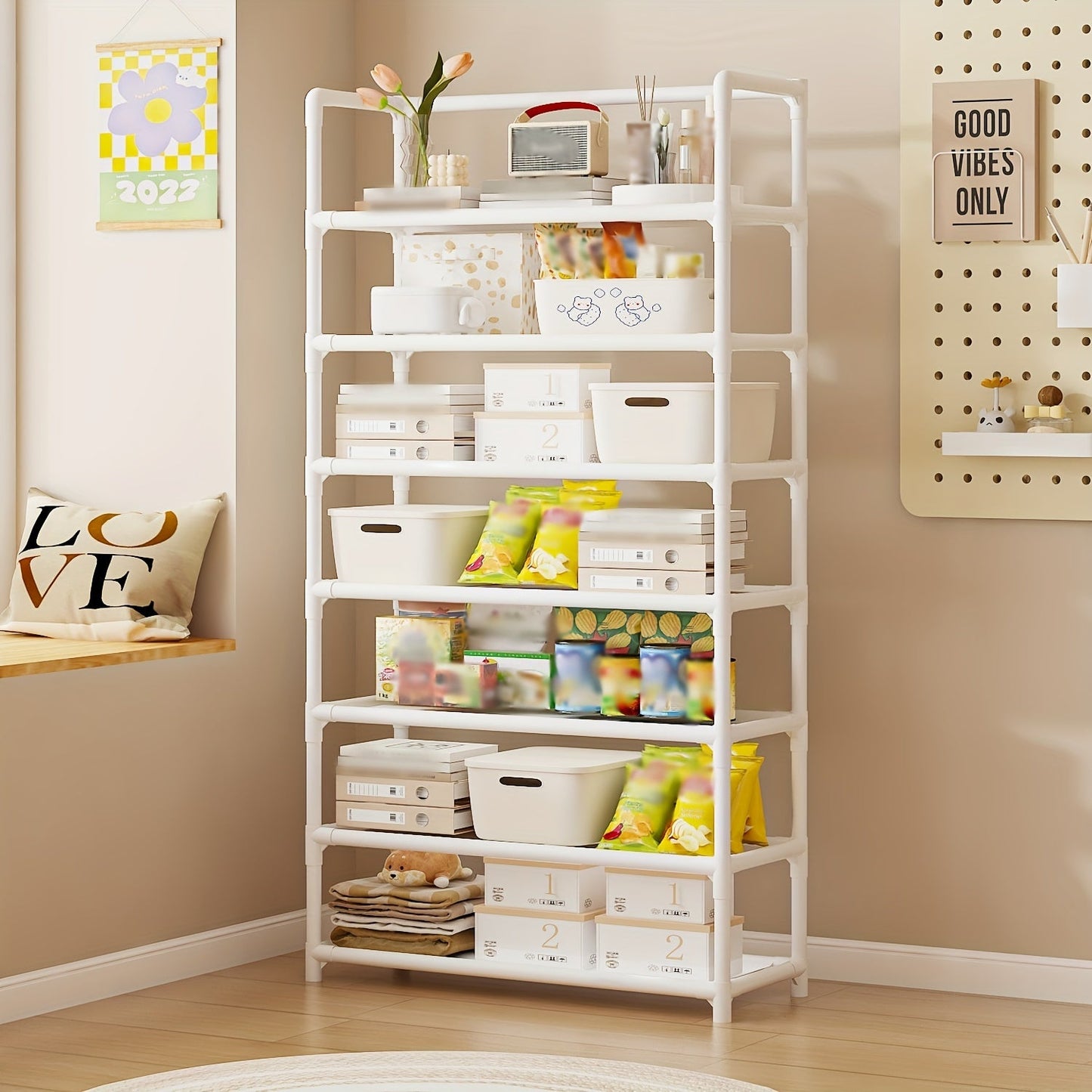 Large Capacity Storage Rack with 7 Tiers - Simple Assembly, Multi-functional Organizer for Home & Office