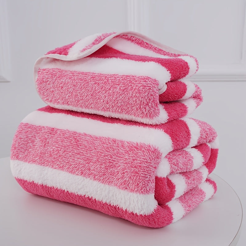 1 modern stripe pattern towel set - includes 1 bath towel and 1 hand towel, quick drying and absorbent, suitable for RV, bathroom, kitchen, and household use.