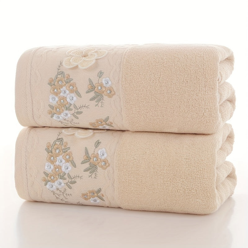 2 cotton embroidered hand towels perfect for home bathroom, absorbent and quick-drying with soft and skin-friendly fabric.