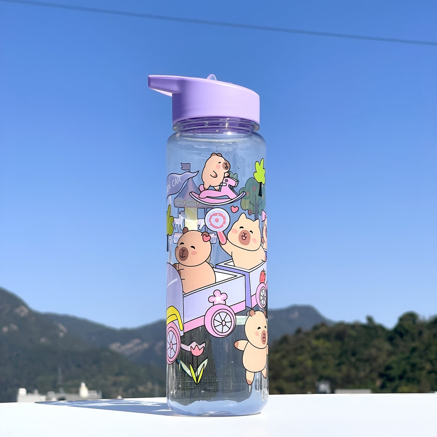 1pc Cute Cartoon Kawaii Capybara Water Bottle, made of PVC Free Plastic, Round Shape, Lightweight, Hand Wash Only, Perfect for Climbing Sports.