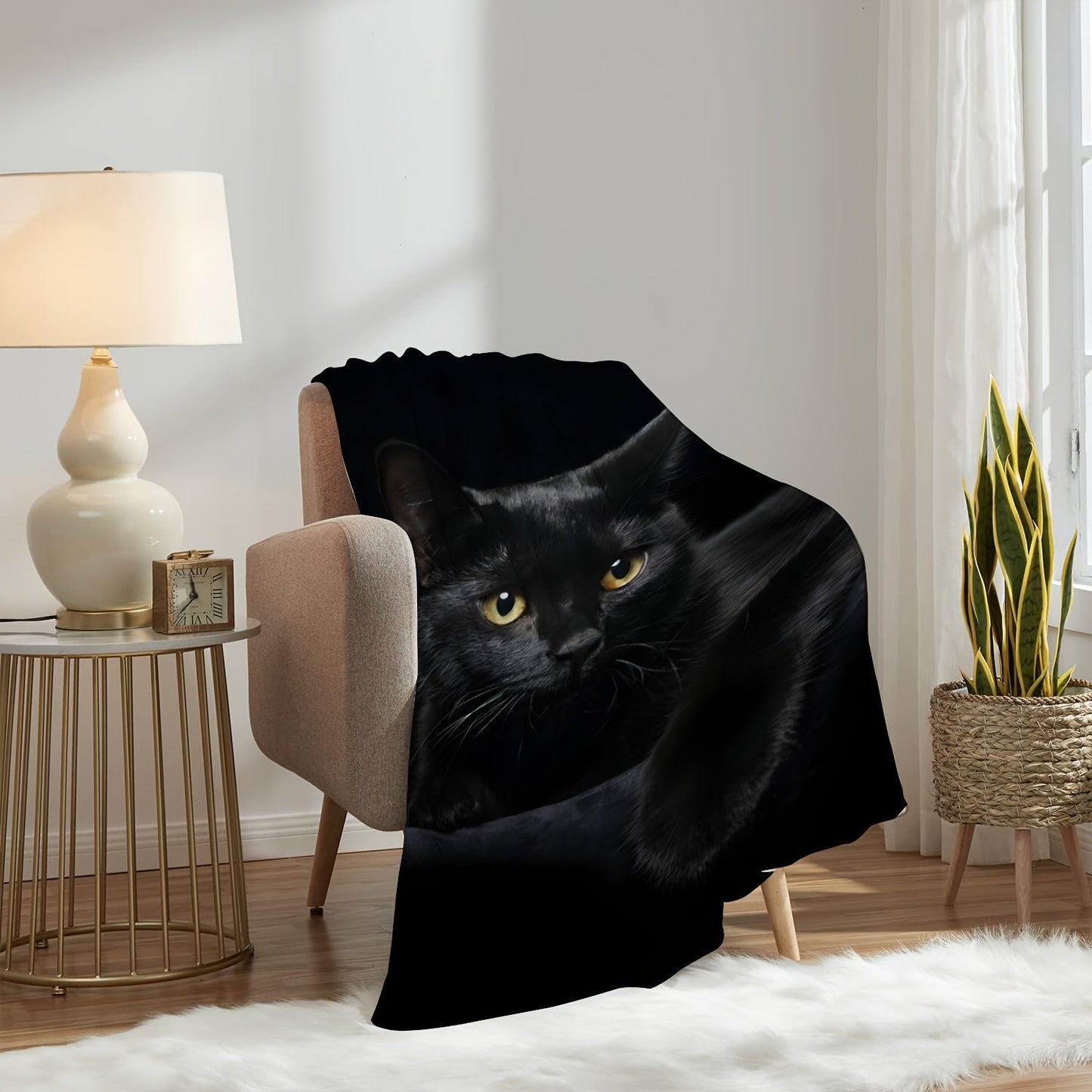 Soft and cozy 1 piece flannel blanket featuring a high-definition digital print of a black cat. Perfect for both male and female cat lovers, this adorable blanket is a great gift for any cat enthusiast. With its cute cat pattern and comfortable design