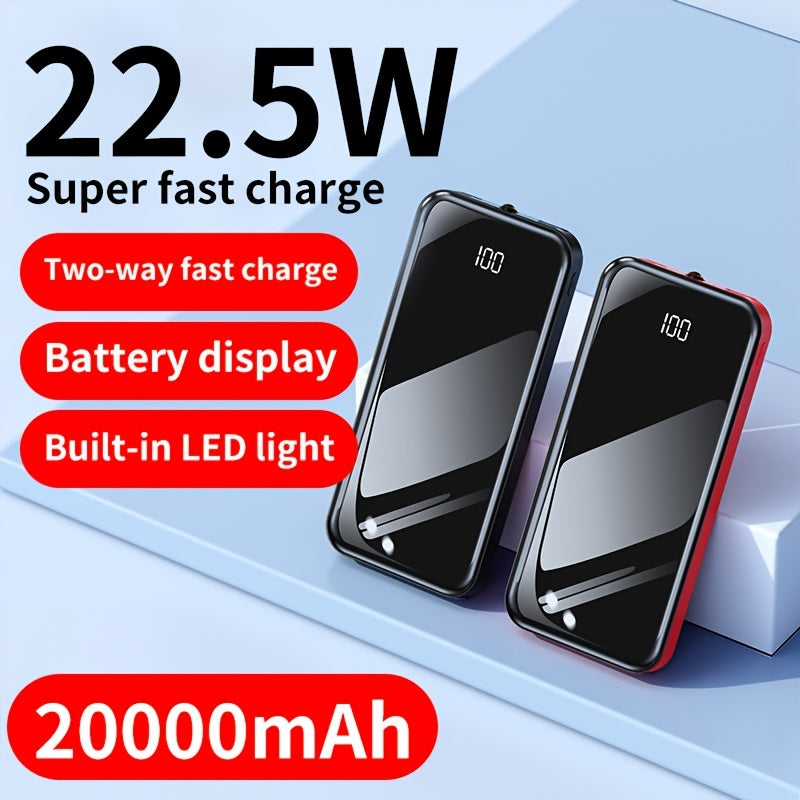 20000mAh Power Bank with 22.5W/PD20W Fast Charging, LED Display, LED Light, Dual Input/Output, Compact and Portable