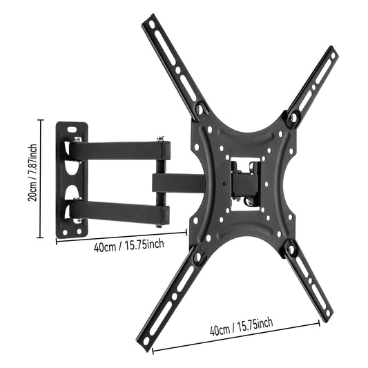 Modern Black TV Wall Mount with Full Motion - Offers Swivel, Tilt, and Extension for 14-55" LED LCD Flat/Curved Screens, Compatible with VESA 400x400mm, Weight Capacity of 24.95 KG