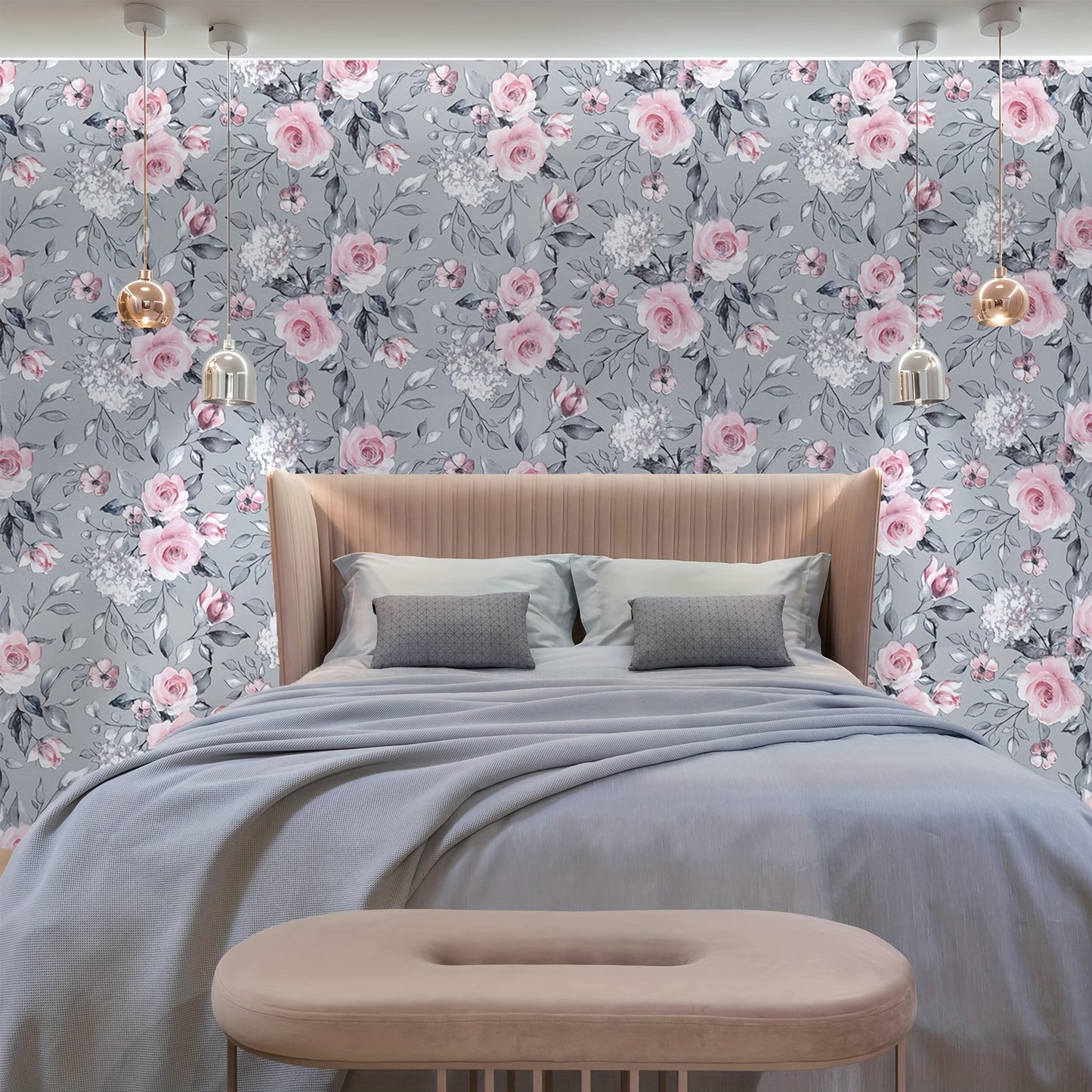 1 roll of elegant pink floral self-adhesive wallpaper, easy to use and durable for various rooms and furniture decor, with a removable, seamless floral pattern.