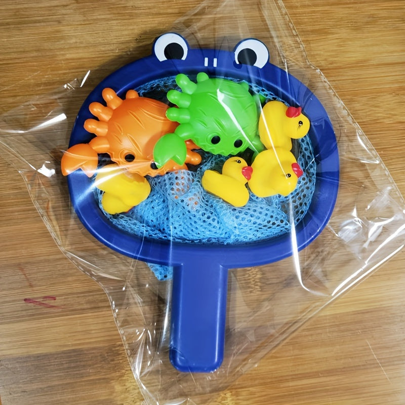 Kids' Bathtime Fun: Aqua Plastic Water Play Set with Fishing Net & Animal Toys for Boys and Girls