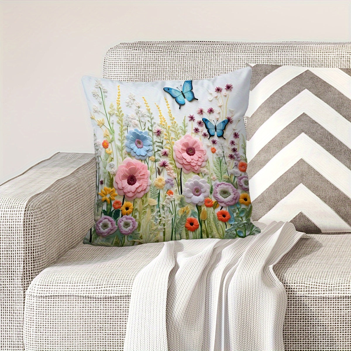 1pc Butterfly Series Digital Printed Pillow Cover, 44.96cm x 44.96cm, Single Sided Printing, Suitable for Sofa, Living Room, Bedroom, Home Decoration - No Pillow Insert included.