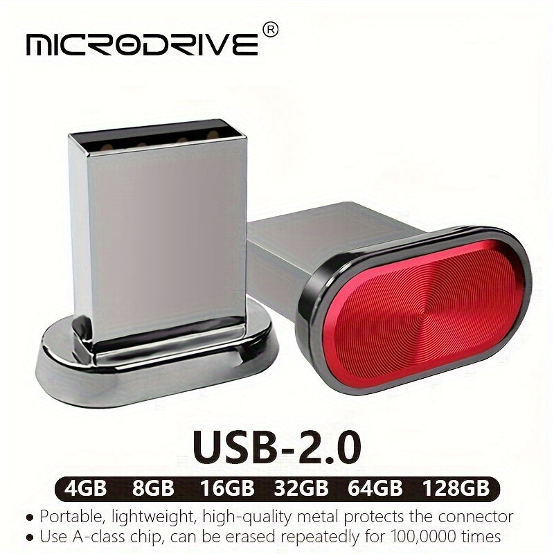 MICRODRIVE USB 2.0 Flash Drives - High-speed metal pen drive with portable button design. Available in multiple capacities: 8GB, 16GB, 32GB, 64GB, 128GB. Fully compatible with PC, laptop