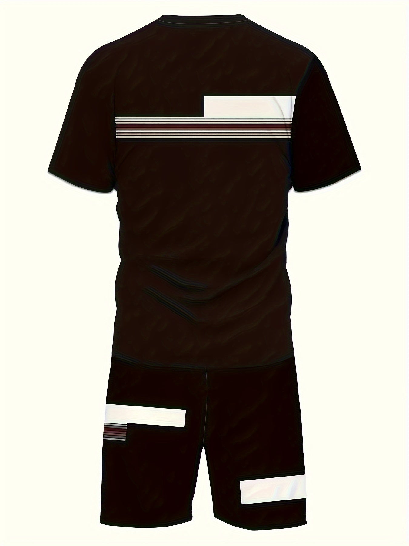 Men's Casual Striped Sportswear Set - Polyester & Spandex, Short Sleeve Tee & Drawstring Shorts, Machine Washable