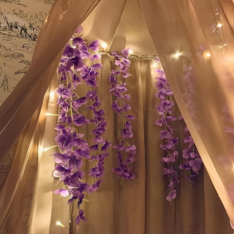 10 artificial wisteria garlands for indoor/outdoor decor, made of plastic, perfect for weddings and engagements, no electricity or batteries required.