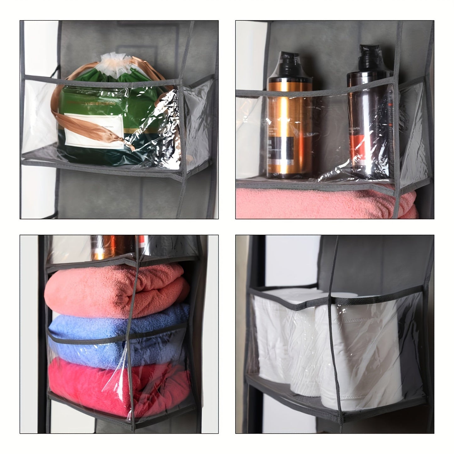 A versatile over-the-door organizer featuring clear pockets - ideal for bedrooms, closets, bathrooms, and dorm rooms.