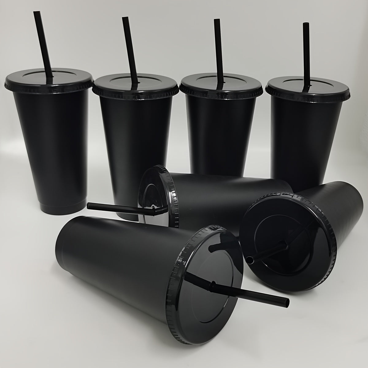 10 piece set of leak-proof 24oz reusable plastic tumblers with lids and straws. Ideal for various occasions like baseball games, parties, and holidays. Free of PVC. Great for Christmas, Halloween, Graduation, Juneteenth, and Labor Day.