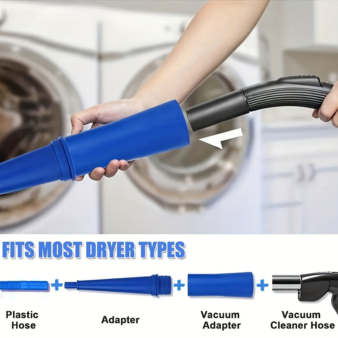 Dryer Vent Cleaning Kit Includes 2-Piece Set: Lint Vacuum Attachment, Flexible Brush, and Vent Hose