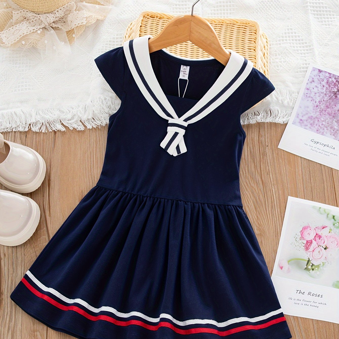 Summer dress for girls with new trendy style in navy color