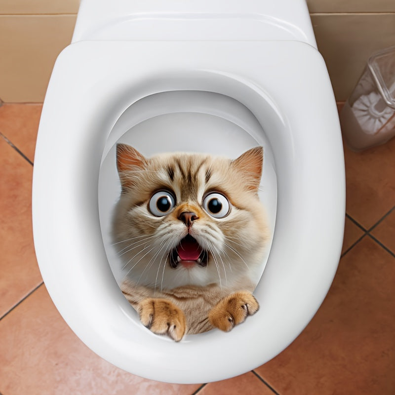 Whimsical toilet sticker featuring a peeking cat adds humor and charm to home decor. Easy to apply on ceramics, single-use with semi-matte finish for a quirky touch.