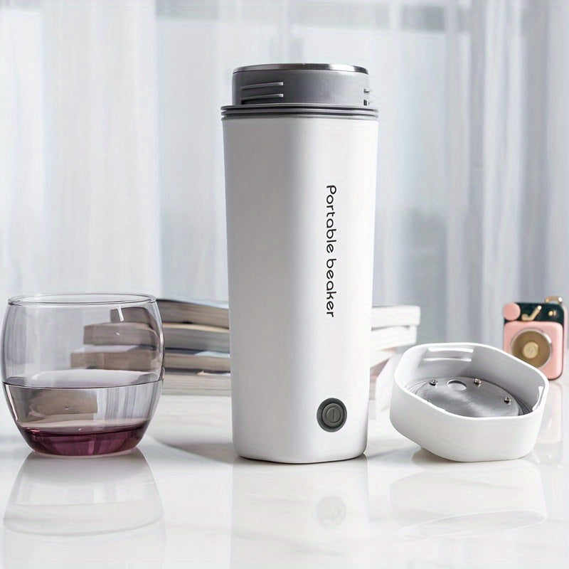 POLVCDG Sleek Portable Travel Cup boils water in 5 minutes, ideal for coffee, tea, and water. Stainless steel with safety features, detachable cord. For home, office, and travel. White