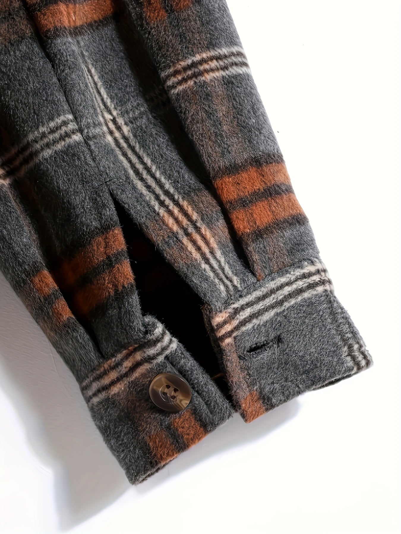 Men's Plaid Long Sleeve Jacket for Autumn, Warm and Casual with Hood