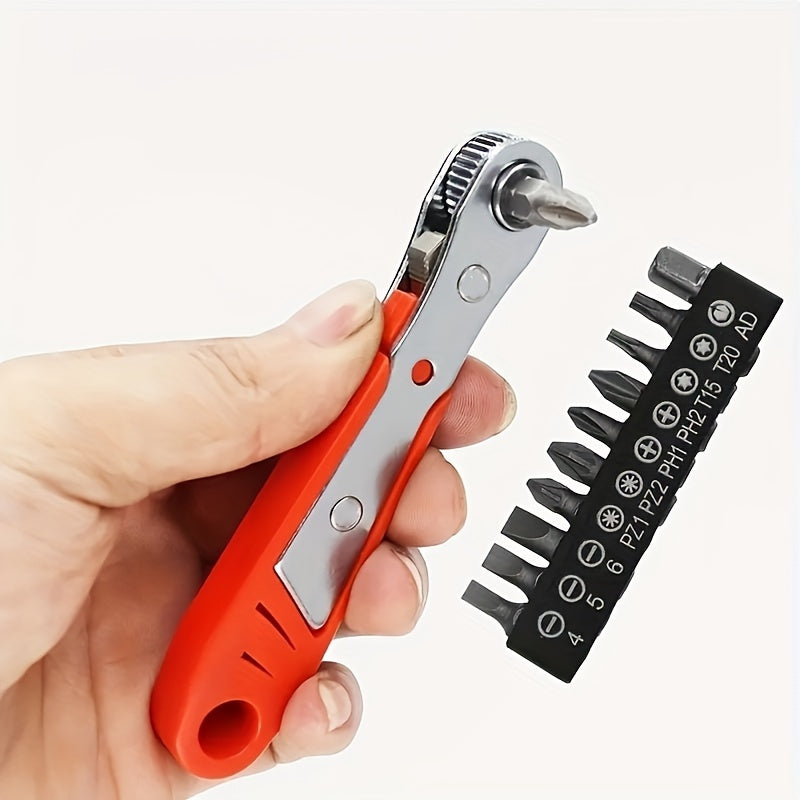 1pc Manual Tool Kit with 36 Teeth Mini Gear and Socket Wrench for narrow space repairs. Features L-shaped handle and red color. No assembly required.