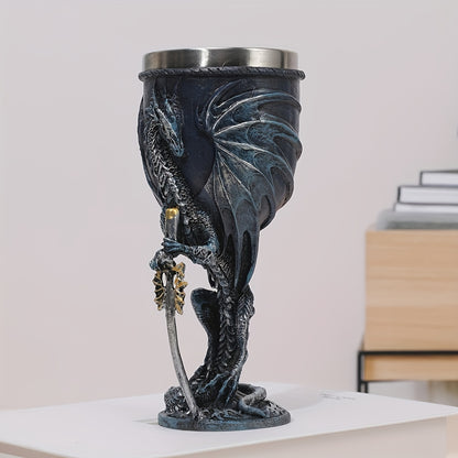 Dragon Sword Goblet - 7oz, Resin & Stainless Steel, Medieval Gothic Style for Various Drinks - Reusable High-Quality Drinkware with Detailed Dragon Design for Home Bars & Fantasy Fans.