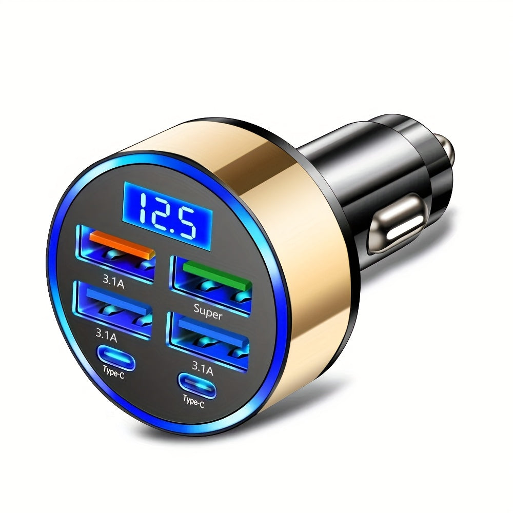 Ouyaaqii QC3.0 Fast Charge Car Adapter with USB Type-B and Digital Display, Glossy Finish