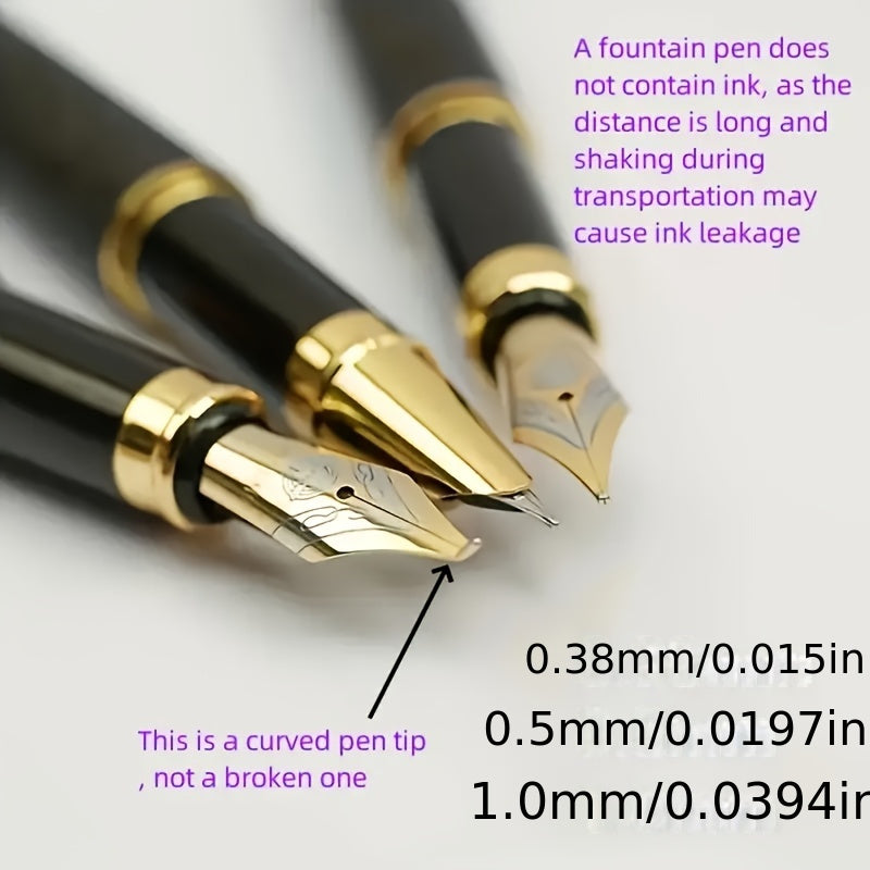 Set of 3 Metal Fountain Pens with Iridium Nibs (0.38mm/0.5mm/1.0mm) - Great for Writing & Drawing, Perfect Gift for Holidays