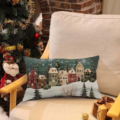 Winter Wonderland decorative throw pillow cover, 12x20 inches, linen woven with zipper closure. Machine washable and versatile room decor for Christmas. 1pc, pillow core not included.