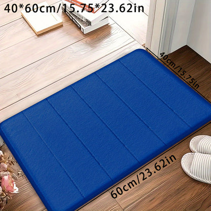 Set of memory foam bath mats, featuring ultra-soft and absorbent material with a non-slip backing. Ideal for use in the bathroom, shower, laundry room, or outdoor entrance. Made of durable polyester that is easy to clean in the washing machine. Can also