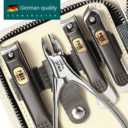 9/11 Stainless Steel Fingernail Clipper Set with Storage Case, Unscented Nail Grooming Kit, Precision Trimming Blade.