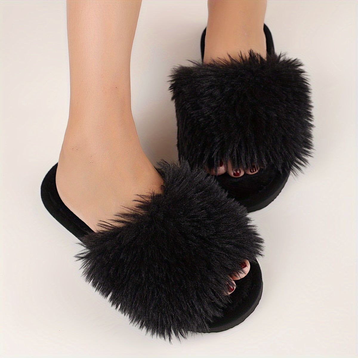 Women's Elegant Faux Fur Slippers with Fabric Upper/Inner, EVA Sole, Positioning Printing, All-Season Comfort.