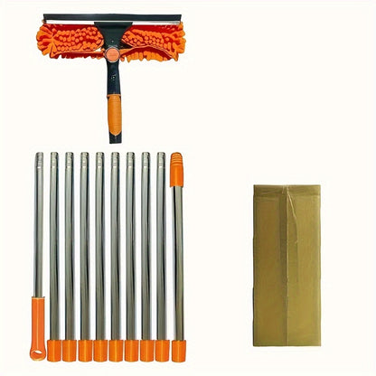 Glass cleaning tool with 4-meter long splicing for ladder-free window cleaning.