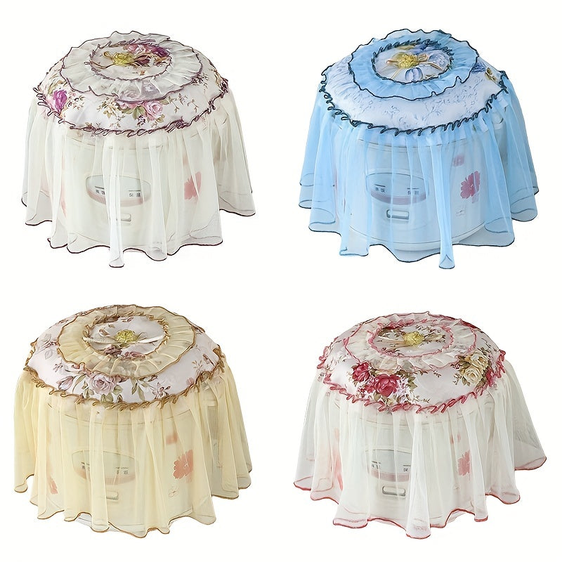 Cover your rice cooker in style with this elegant floral lace round cover. This multi-functional European-style cover not only protects your appliance from dust but also adds a decorative touch to your kitchen. The cover comes in white, light blue