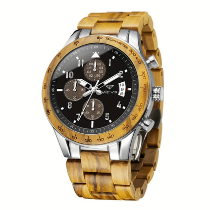 Stylish vintage quartz watch with walnut wood strap, ideal for gifting to your husband on special occasions.