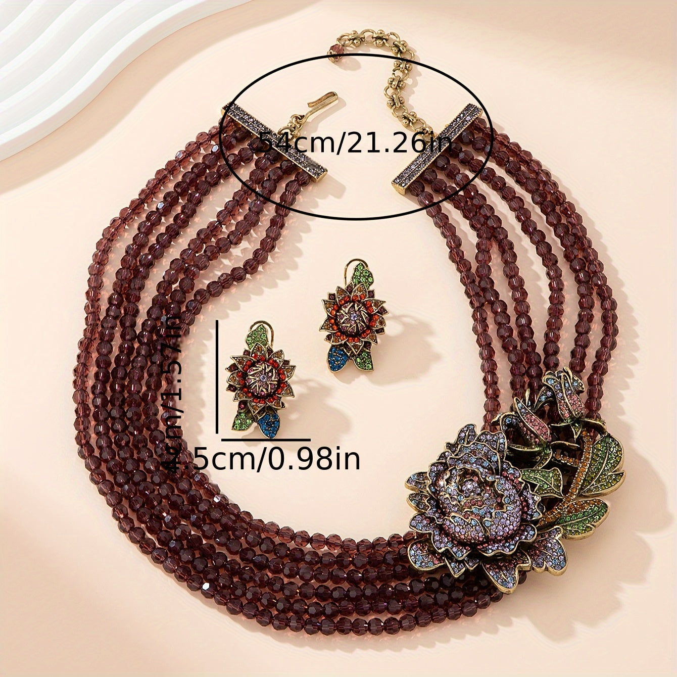 Handcrafted Vintage-Inspired Jewelry Set in Gold Plating with Glass Accents - Elegant Necklace and Earrings for Casual Wear