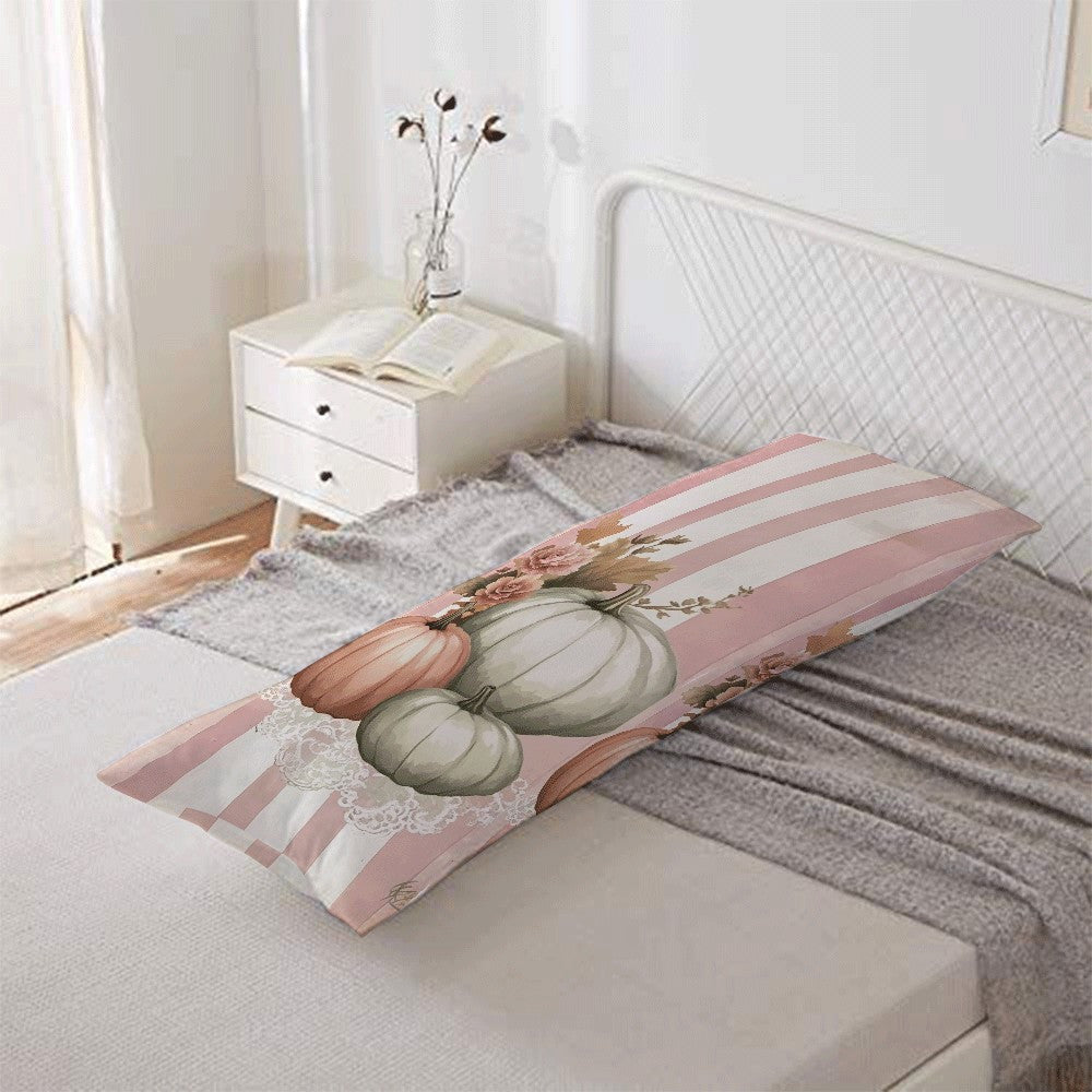 This cozy flannel long pillow cover in a pink pumpkin design measures 137.16x50.8cm. It features a zipper closure and is machine washable, making it perfect for all-season use. The casual style and love theme make it ideal for back sleepers and suitable