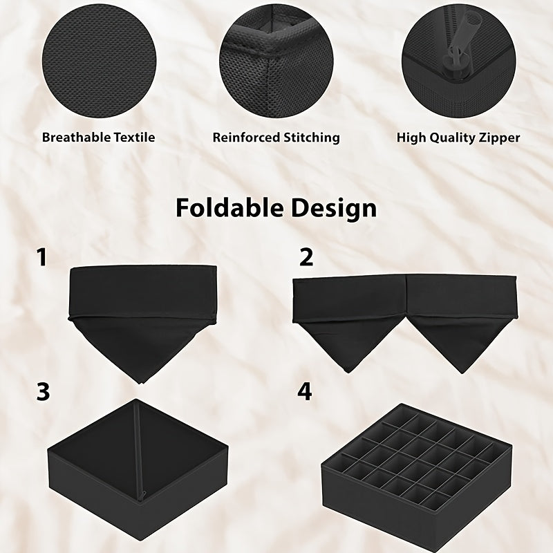 4 складных коробки для хранения размером 64,01 см X 49,0 см X 10,01 см. Идеально подходят для организации одежды, носок, ремней и домашнего декора.