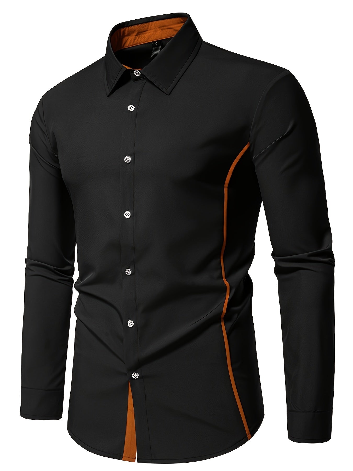 Men's casual color block long sleeve button up shirt for spring and autumn.