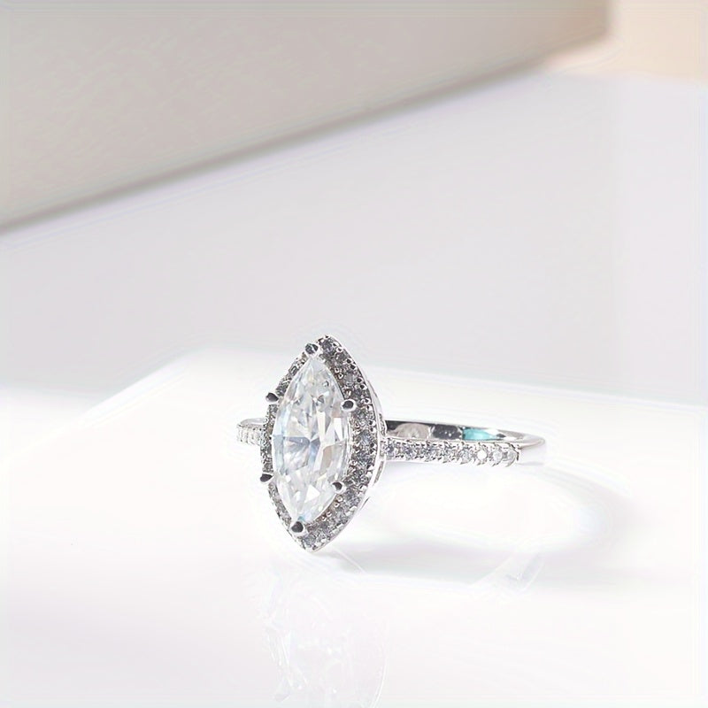 Stunning Marquise Moissanite Ring in 925 Sterling Silver with 18K Gold Plating, Featuring a Synthetic Stone with a Charmingly Festive Holiday Theme. This December Birthstone Piece is Perfect for Gifting and Celebrations, Versatile for Any Occasion.