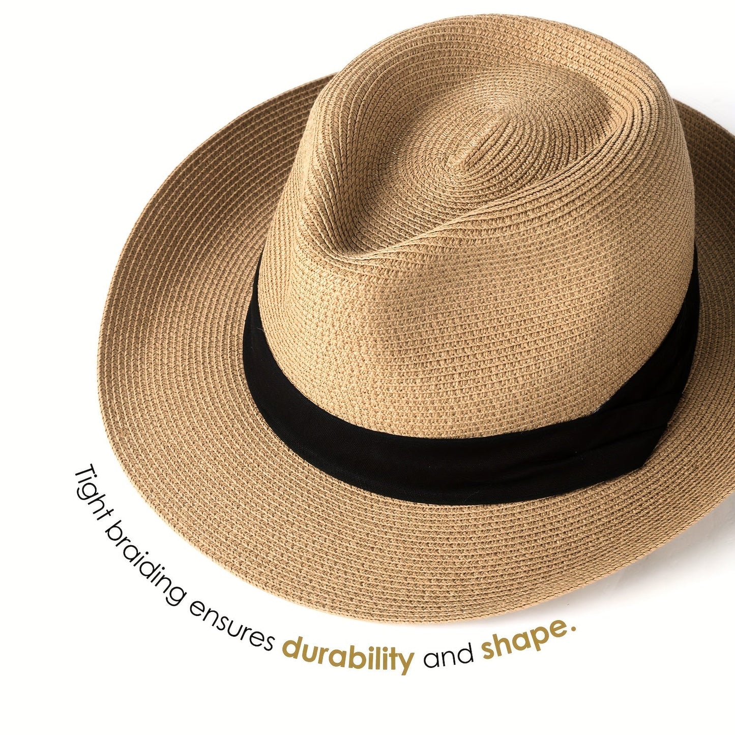 Panama Hat Fedora with Wide Brim Straw, Perfect Summer Beach Sun Hat for Men and Women, Great for Gifting, Easily Recoverable After Crimping