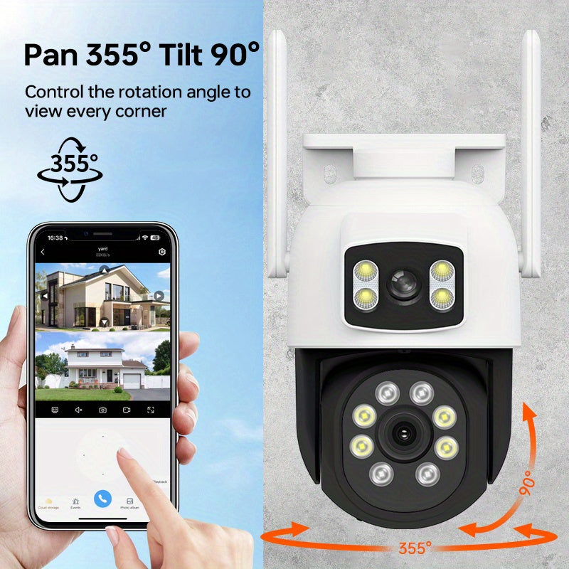 Introducing the ZHXINSD 1pc Wireless Security Camera with Dual Lens Technology. This camera features 2-way audio, a Pan/Tilt 360° View, Color Night Vision, Smartphone Compatibility, USB power supply, 2.4/5G WiFi connectivity, Cloud Storage Option, and is