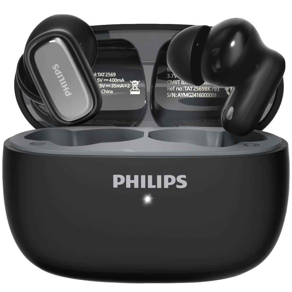 Новые беспроводные наушники Philips TAT2569 с активным шумоподавлением, двойным нажатием для регулировки на левом ухе и двумя HD-микрофонами для звонков. Идеально подходят для спорта.