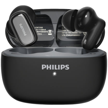 New Philips TAT2569 Wireless Earphones with Active Noise Reduction, Double Click Left Ear Adjustment, and Dual HD Microphone for Calls. Perfect for Sports.