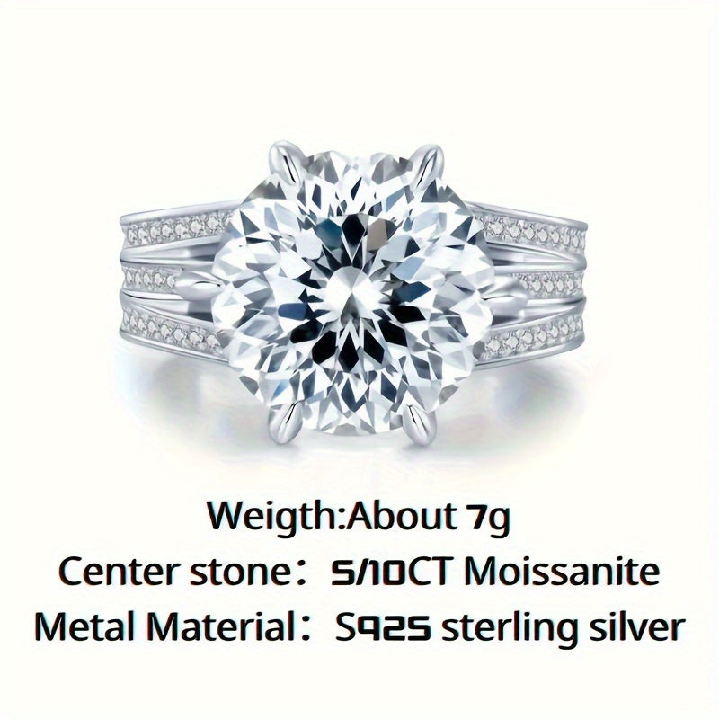 This exquisite 5.09/10.09ct Moissanite Engagement Ring features a stunning design in 925 Silver, complete with a GRA Certificate. Ideal for Valentine's Day, birthdays, or anniversaries, this ring makes a perfect gift for that special someone. With its